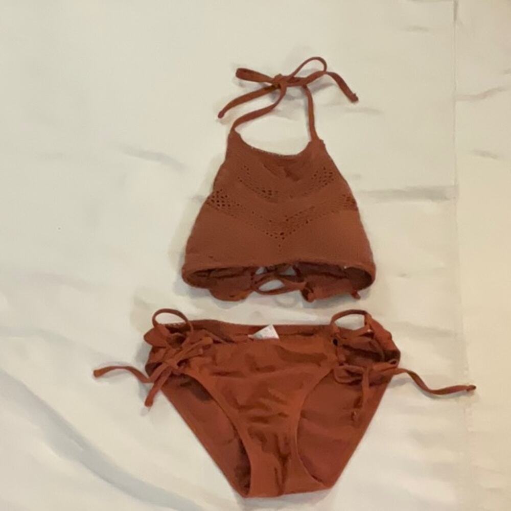 Xhilaration Crochet Halter Two Piece Bikini S Boho Vacation Coquette Festival 70
